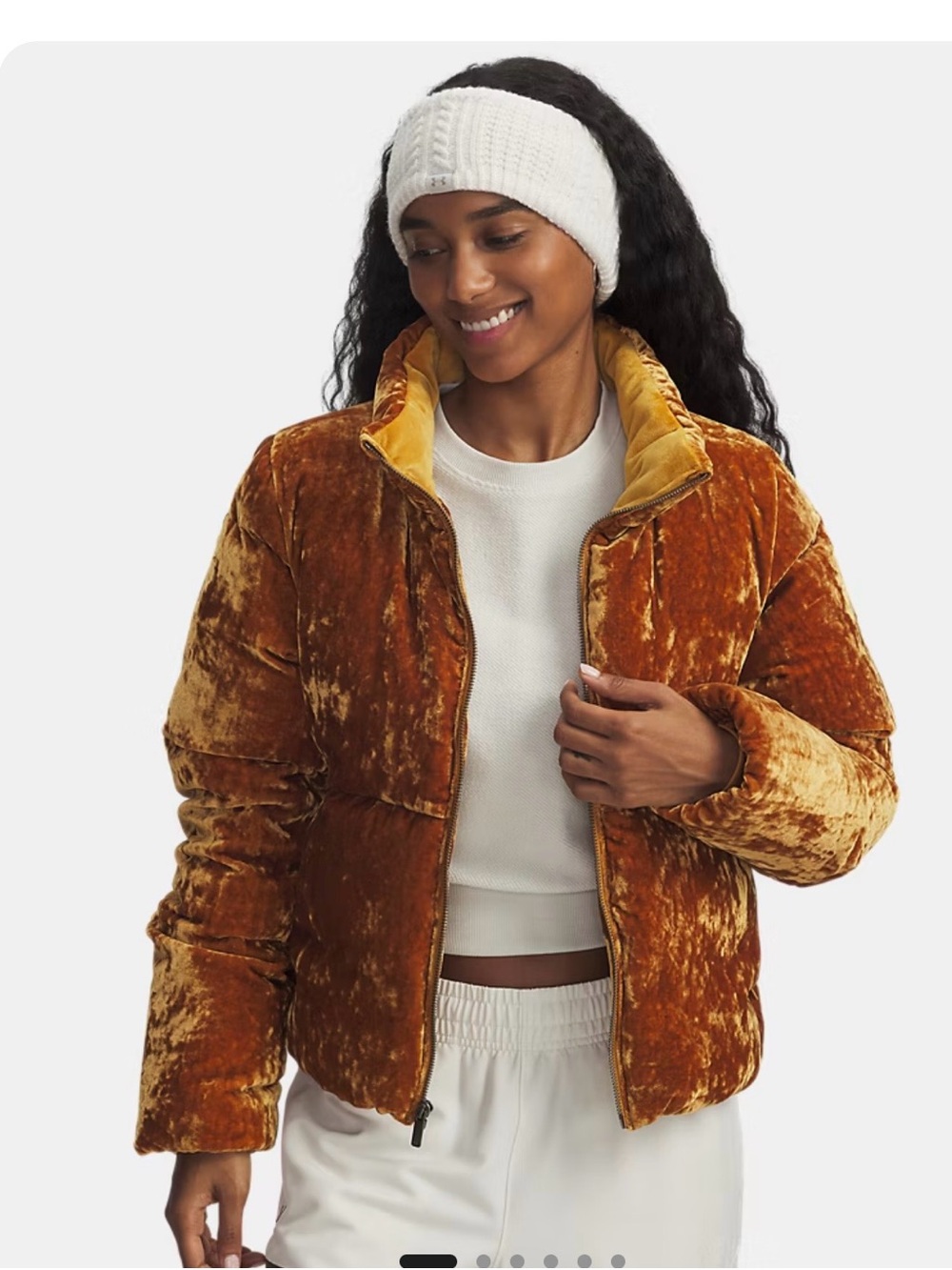 Under Armour Limitless Velvet Crush Puffer Jacket Yellow Ochre Womens Small New